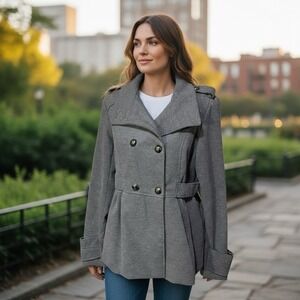 Hydraulic‎ Women's Peacoat Jacket Size L Gray Double Breasted Military